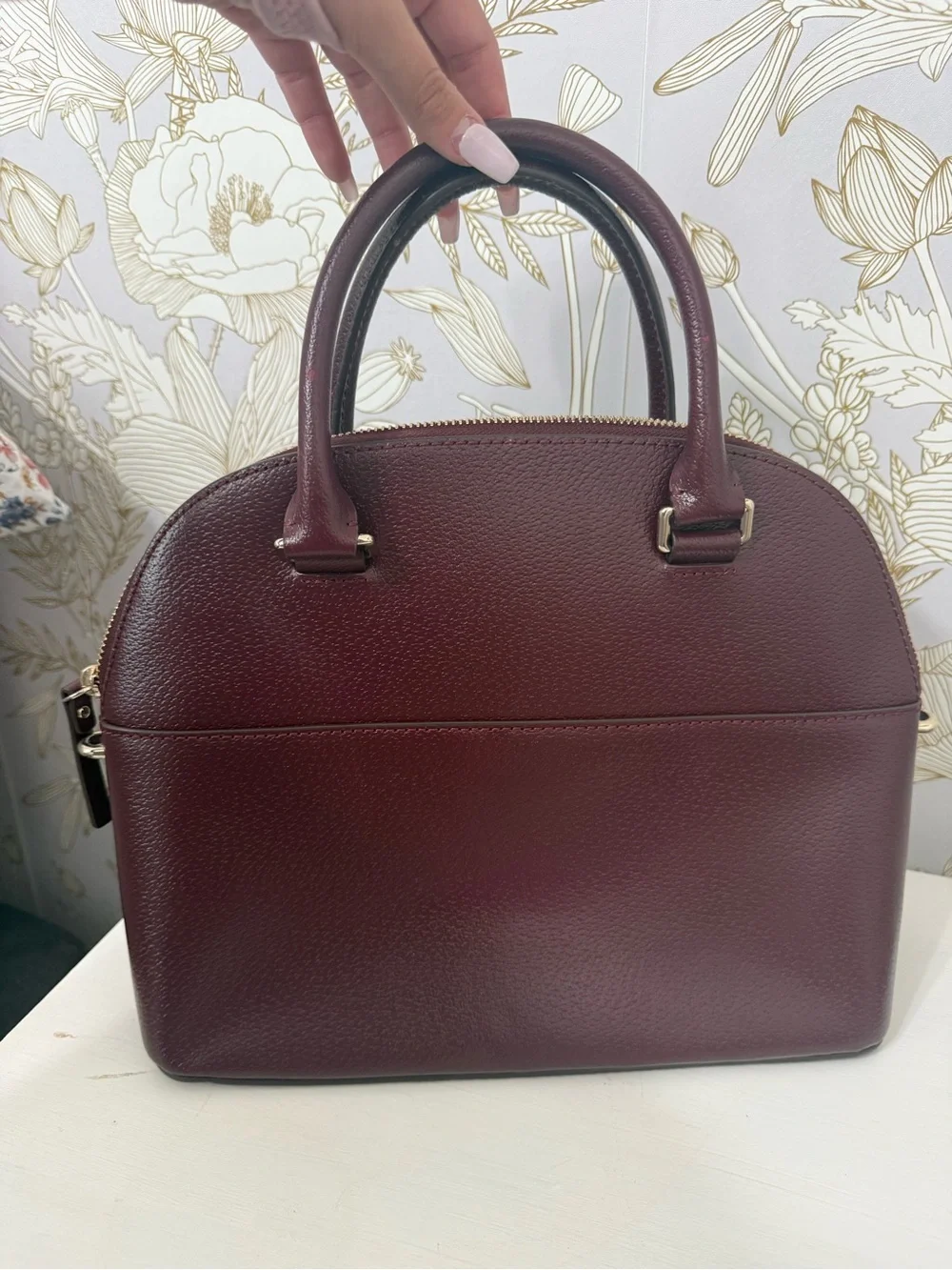 kate spade pebbled leather satchel — plum